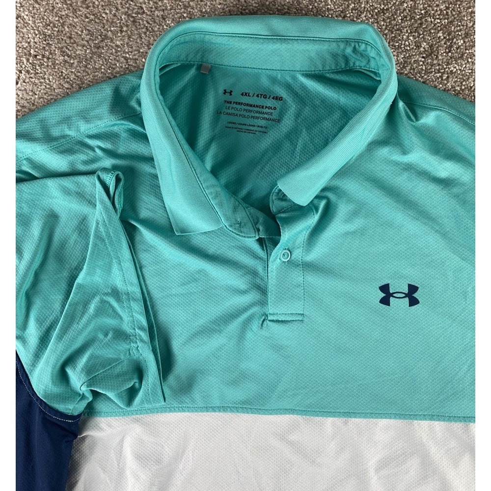 Under Armour The Performance Polo Color Block Mens 4XL Blue/White/Turquoise